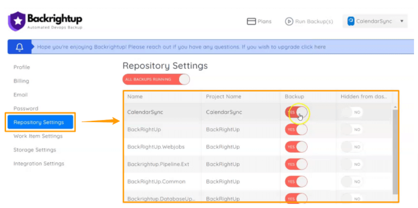 Repository settings with various configurations