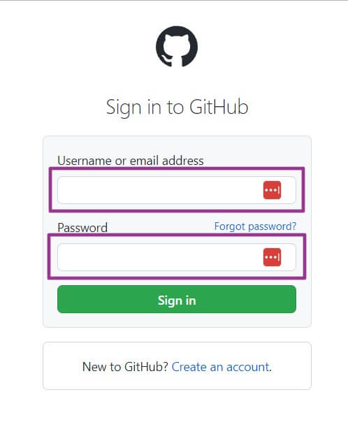Log in to your GitHub account